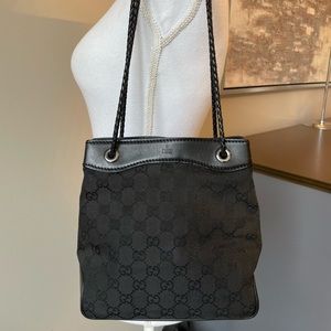 Gucci GG Black Canvas and Leather Shoulder Tote Bag